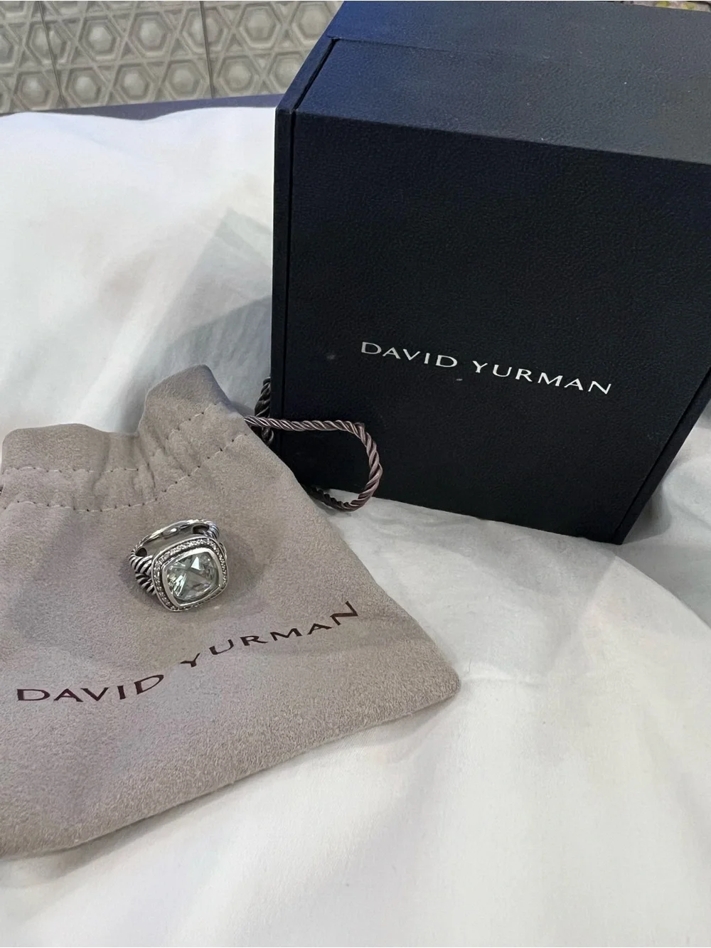 David Yurman 11mm Albion Ring Prasiolite with Diamonds size 5.75 - Picture 7 of 9